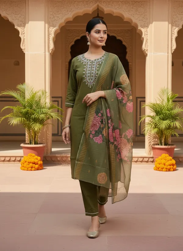 Olive_Green_Roman_Silk_Straight_Embroidered_Kurta_Set_For_Women