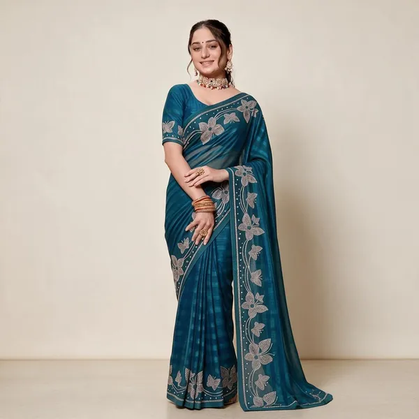 Blue_Silk_Floral_Embellished_Saree_For_Women
