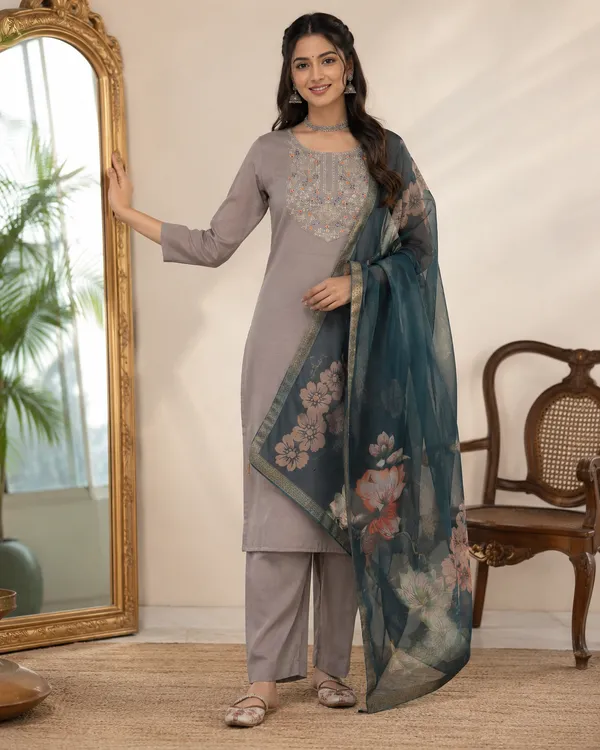 Grey_Roman_Silk_Straight_Embroidered_Kurta_Set_For_Women