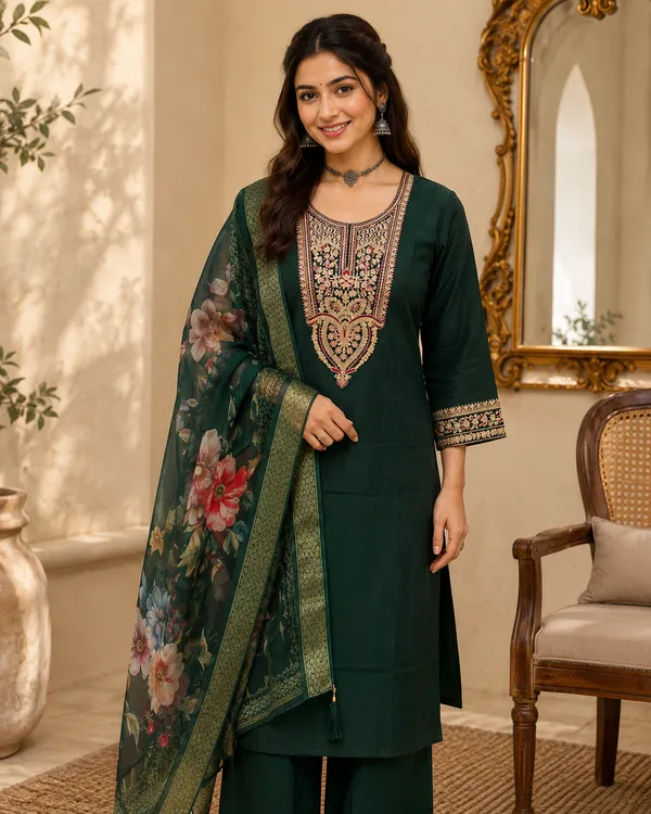 Green_Viscose_Rayon_Straight_Embroidered_Kurta_Set_For_Women