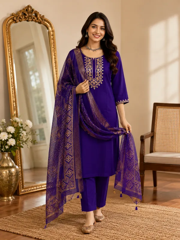 Purple_Roman_Silk_Straight_Embroidered_Kurta_Set_For_Women