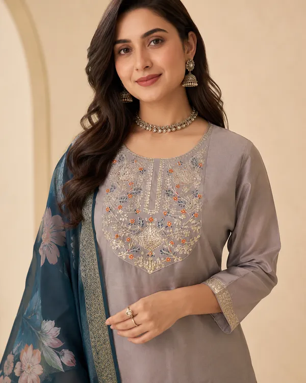 Grey_Roman_Silk_Straight_Embroidered_Kurta_Set_For_Women