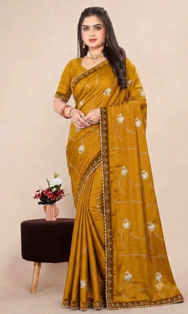 Mustard_Heavy_Chinnon_Embellished_Saree_For_Women