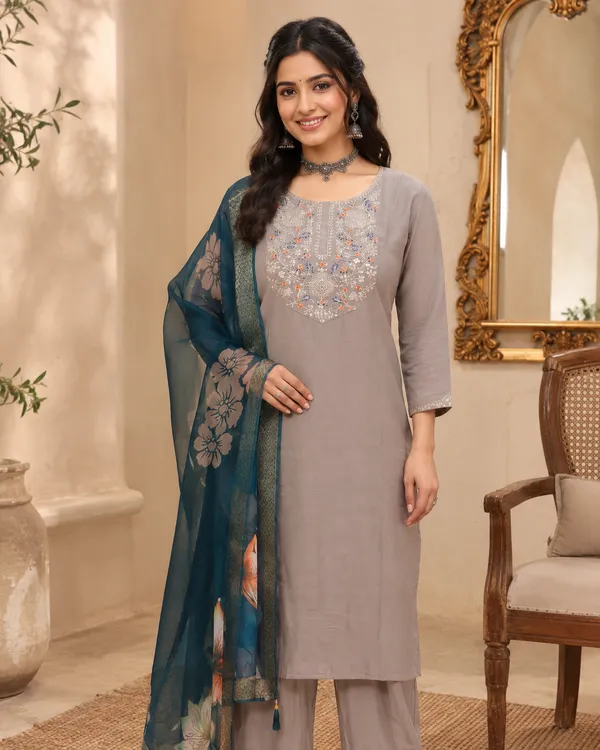 Grey_Roman_Silk_Straight_Embroidered_Kurta_Set_For_Women