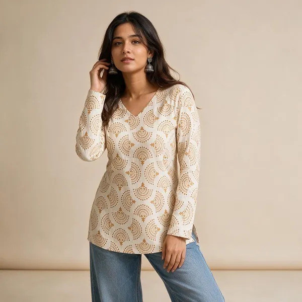 Cream_Cotton_Straight_Printed_Kurti_For_Women