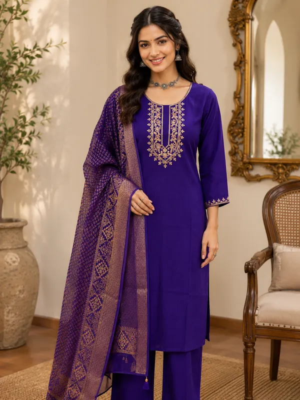 Purple_Roman_Silk_Straight_Embroidered_Kurta_Set_For_Women