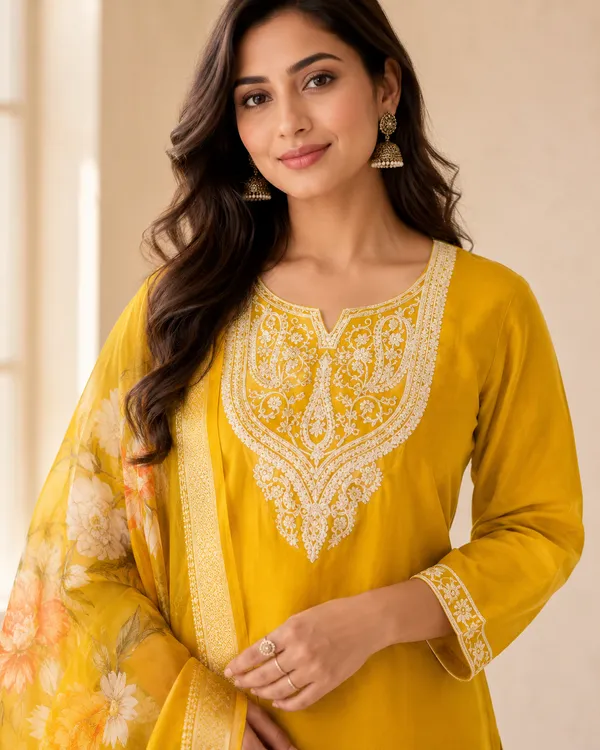 Yellow_Roman_Silk_Straight_Embroidered_Kurta_Set_For_Women