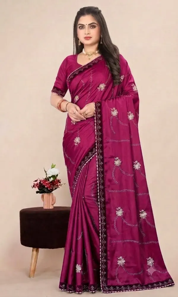 Magenta_Heavy_Chinnon_Embroidered_Saree_For_Women