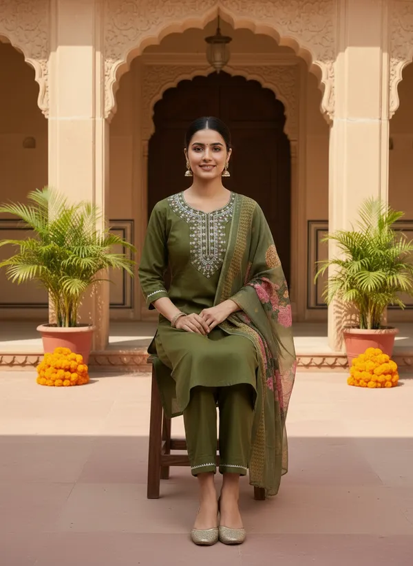 Olive_Green_Roman_Silk_Straight_Embroidered_Kurta_Set_For_Women