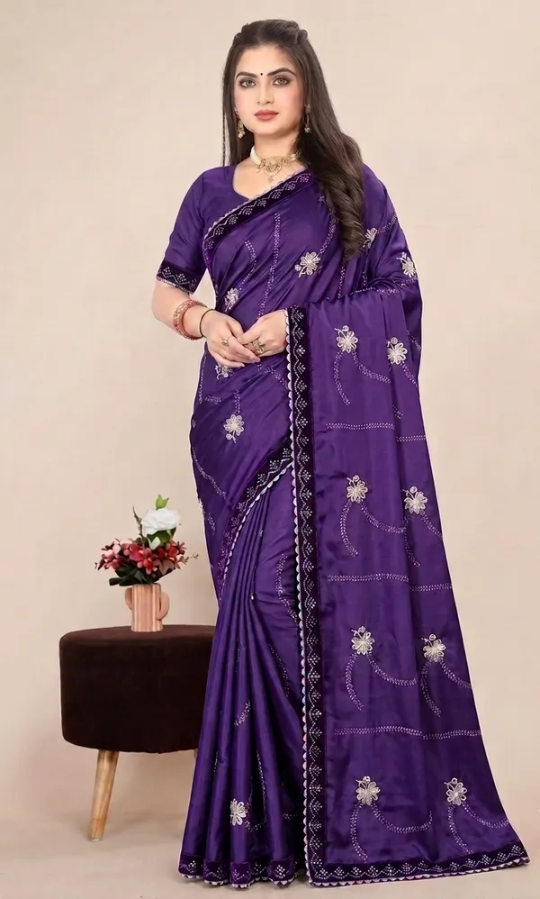 Purple_Heavy_Chinnon_Embroidered_Saree_For_Women