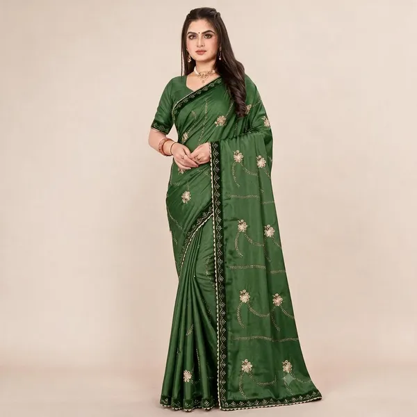 Green_Heavy_Chinnon_Embroidered_Saree_For_Women