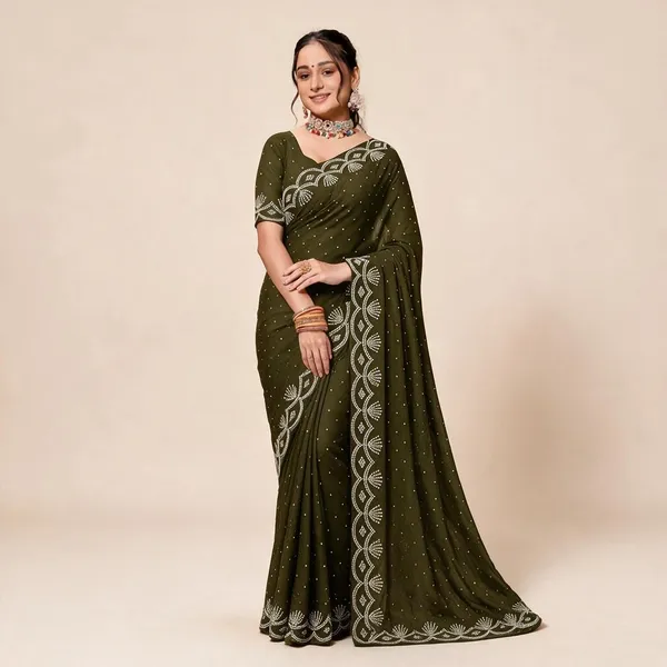 Olive_Green_Georgette_Silk_Embroidered_Saree_For_Women