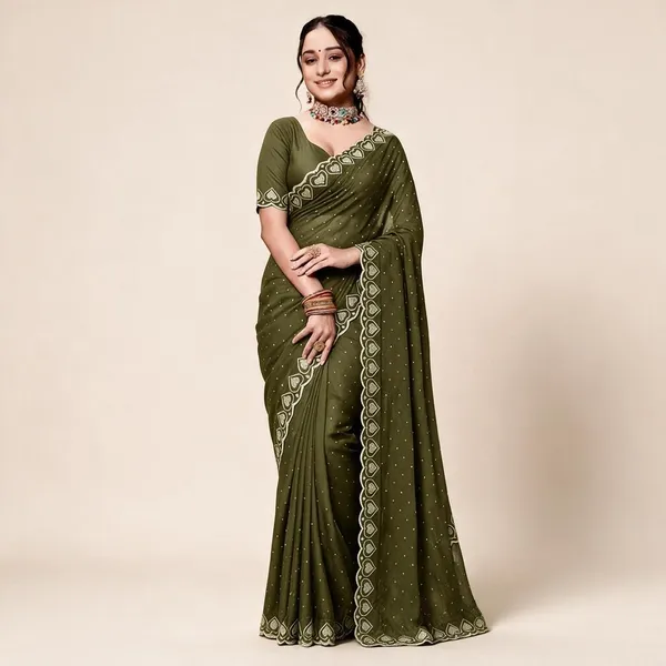 Olive_Green_Georgette_Silk_Patterned_Saree_For_Women