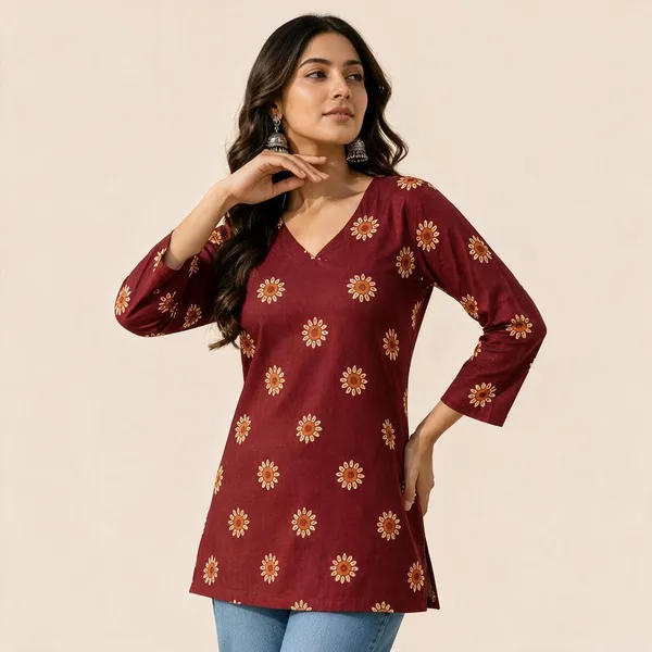 Maroon_Cotton_Straight_Floral_Printed_Kurti_For_Women