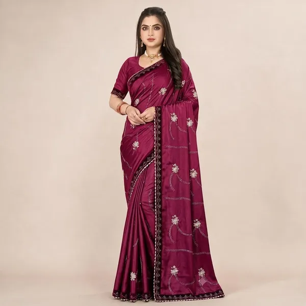 Magenta_Heavy_Chinnon_Embroidered_Saree_For_Women
