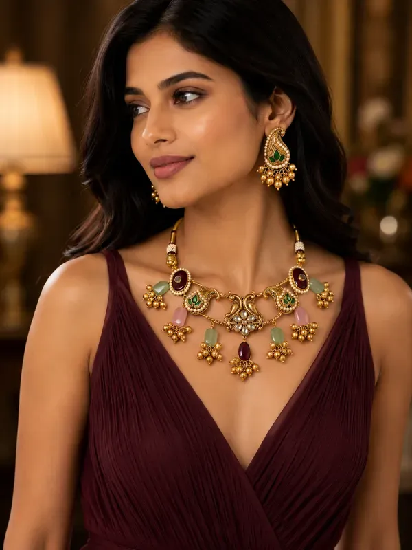 Multicolor_Kundan_Stone_Necklace_And_Earrings_Set_For_Women