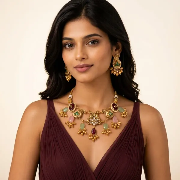 Multicolor_Kundan_Stone_Necklace_And_Earrings_Set_For_Women
