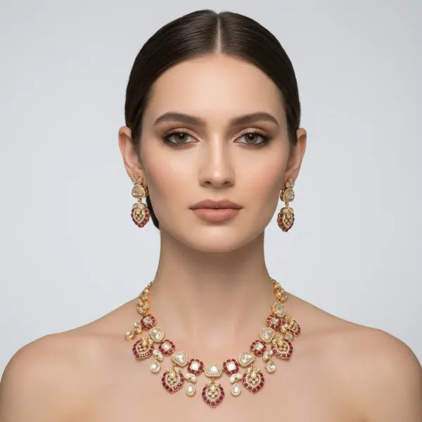 Gold_Kundan_Ruby_Stone_Bridal_Necklace_And_Earrings_Set_For_Women