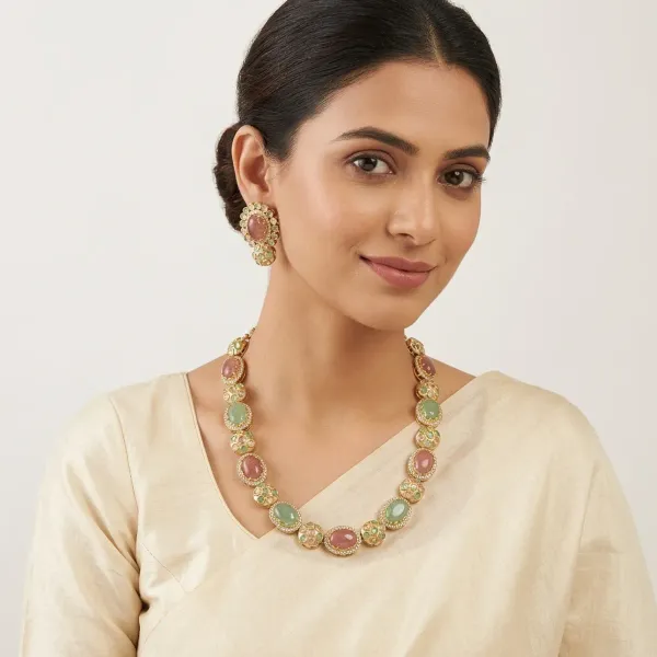 Multicolor_Stone_Necklace_And_Earrings_Set_For_Women
