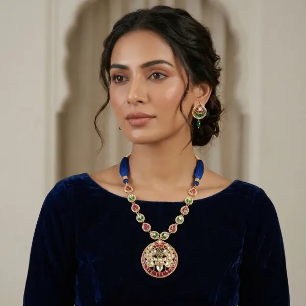 Multicolor_Kundan_Meenakari_Necklace_And_Earrings_Set_For_Women