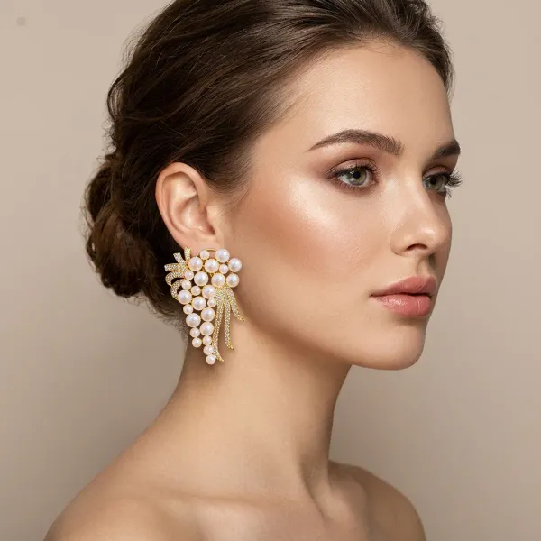 Gold_And_Pink_Pearl_Cluster_Drop_Earrings_For_Women
