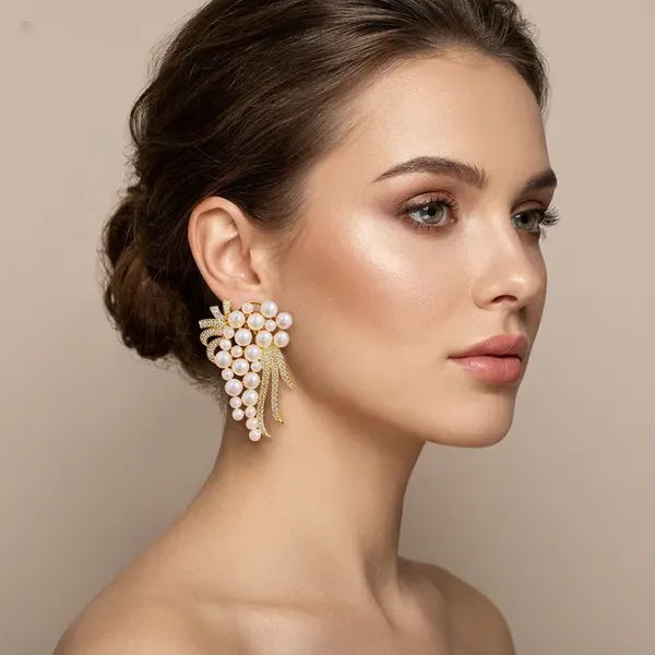 Gold_And_Pink_Pearl_Cluster_Drop_Earrings_For_Women