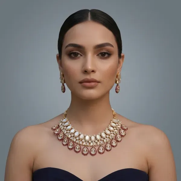 Gold_Kundan_Maroon_Ruby_Layered_Bridal_Necklace_And_Earrings_Set_For_Women