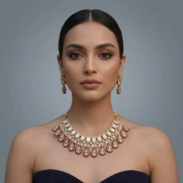 Gold_Kundan_Maroon_Ruby_Layered_Bridal_Necklace_And_Earrings_Set_For_Women