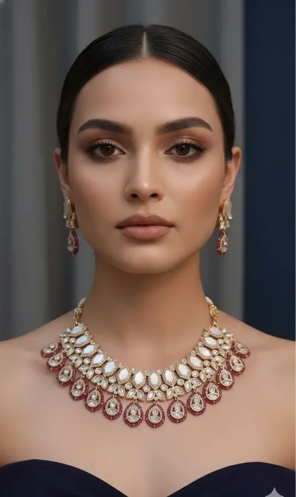 Gold_Kundan_Maroon_Ruby_Layered_Bridal_Necklace_And_Earrings_Set_For_Women