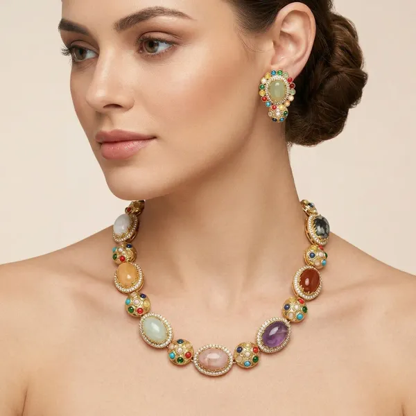 Multicolor_Stone_Gold_Toned_Necklace_And_Earrings_Set_For_Women