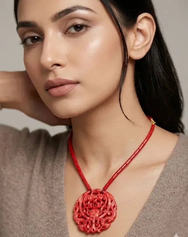 Red_Stone_Carved_Medallion_Beaded_Pendant_Necklace_For_Women