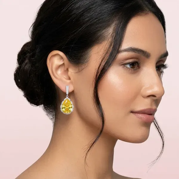 Yellow_Stone_And_Silver_Teardrop_Cocktail_Earrings_For_Women