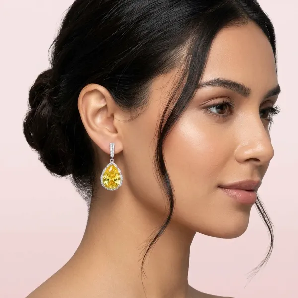 Yellow_Stone_And_Silver_Teardrop_Cocktail_Earrings_For_Women