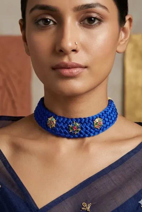 Blue_Thread_Woven_Kundan_Motif_Choker_Necklace_For_Women