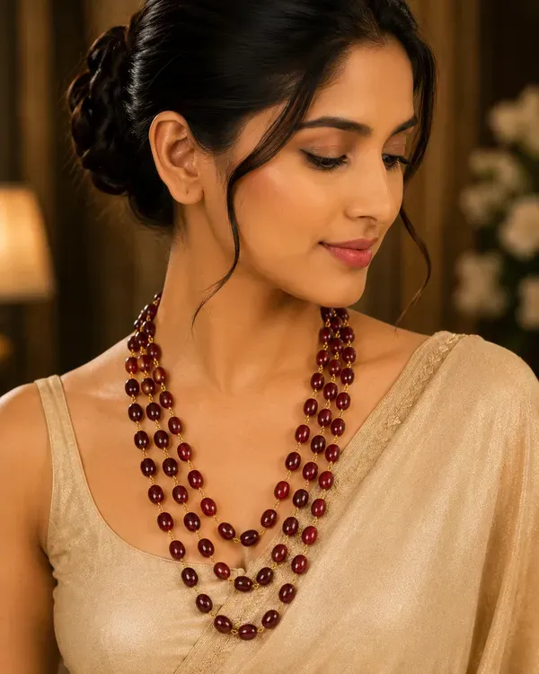 Maroon_Beaded_Multi_Layer_Necklace_For_Women