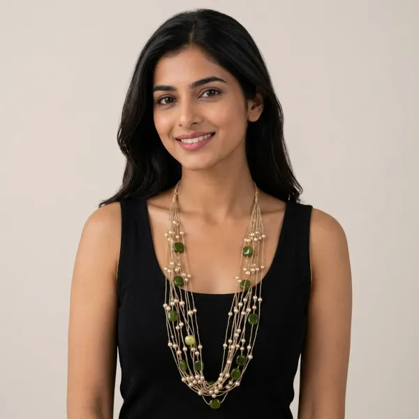 Gold_And_Green_Beaded_Multilayer_Long_Necklace_For_Women