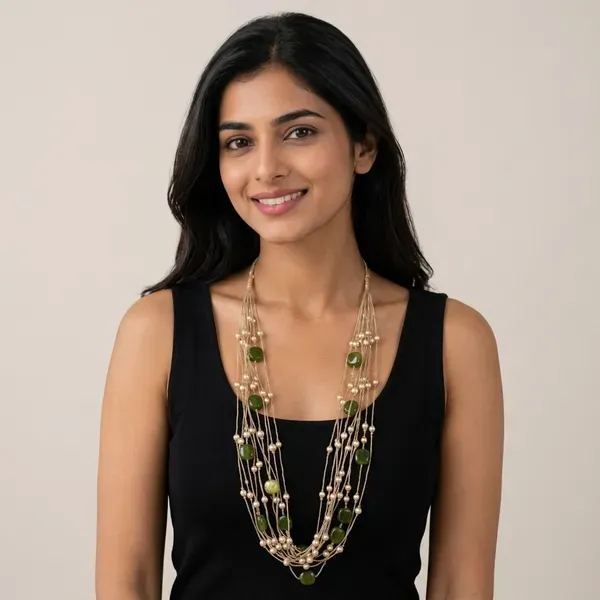 Gold_And_Green_Beaded_Multilayer_Long_Necklace_For_Women