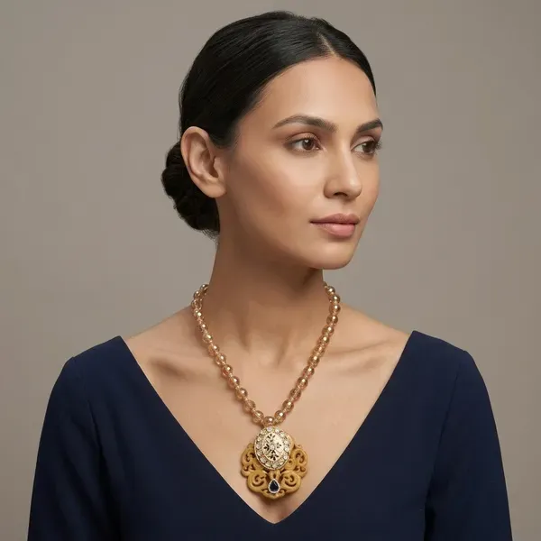 Gold_Beaded_Chain_Carved_Ethnic_Pendant_Necklace_For_Women