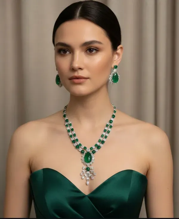 Green_Silver_Emerald_Stone_Layered_Statement_Necklace_Earrings_Set_For_Wome