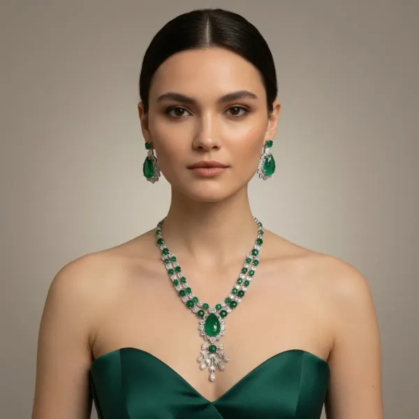 Green_Silver_Emerald_Stone_Layered_Statement_Necklace_Earrings_Set_For_Wome