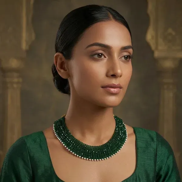 Green_Beaded_Pearl_Trim_Choker_Necklace_For_Women