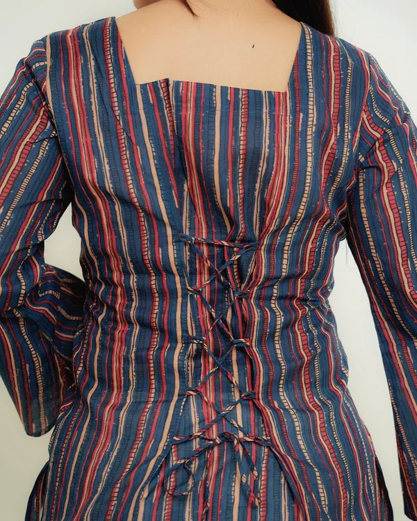 Neelrekha_Lace_Up_Cotton_Short_Kurti_Deep_Indigo_Navy_Blue_Cotton