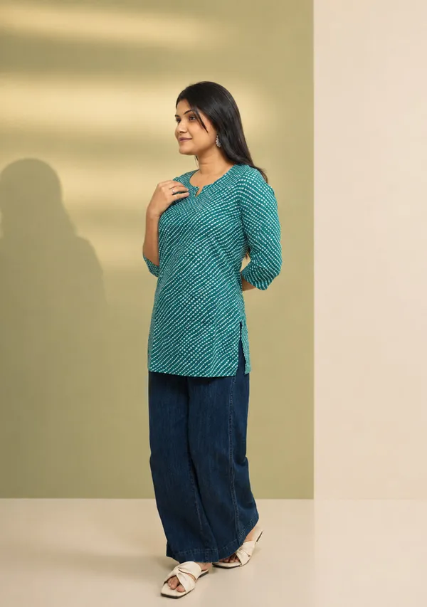 Leher_Teal_Cotton_Short_Kurti_Teal_Green