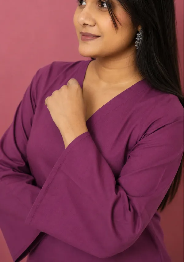 Rangini_Magenta_Bell_Sleeve_Cotton_Short_Kurti_Purple_Cotton