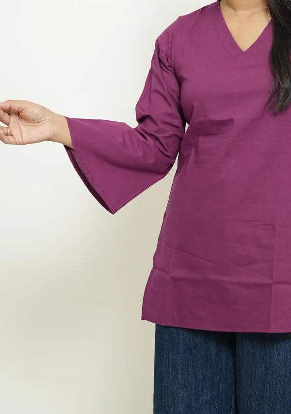 Rangini_Magenta_Bell_Sleeve_Cotton_Short_Kurti_Purple_Cotton