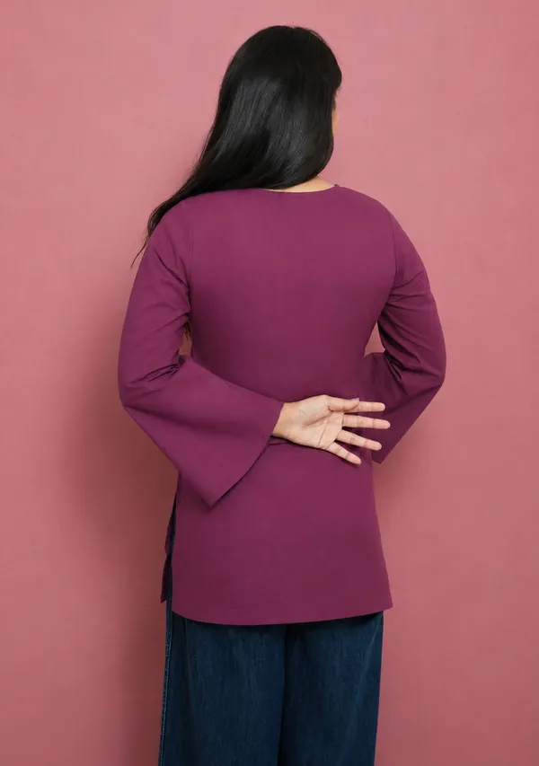 Rangini_Magenta_Bell_Sleeve_Cotton_Short_Kurti_Purple_Cotton