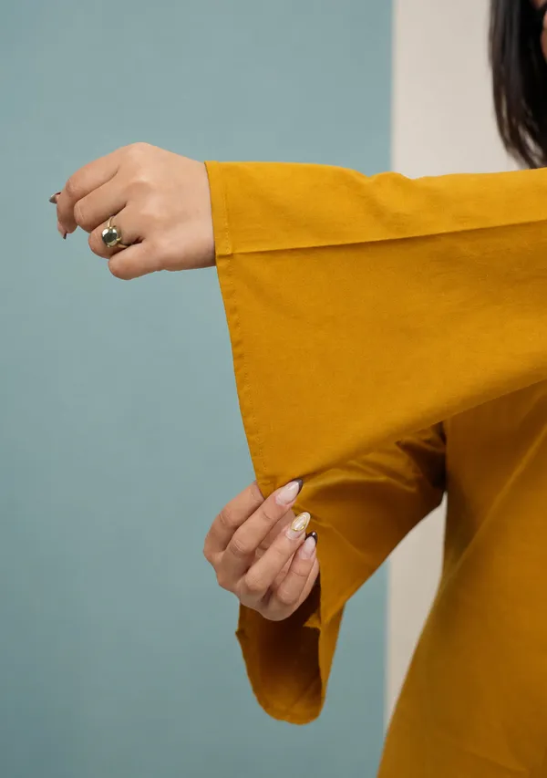 Rangini_Mustard_Bell_Sleeve_Cotton_Short_Kurti