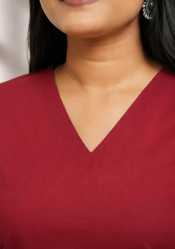 Rangini_Red_Bell_Sleeve_Cotton_Short_Kurti_Red_Cotton