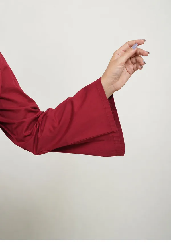 Rangini_Red_Bell_Sleeve_Cotton_Short_Kurti_Red_Cotton