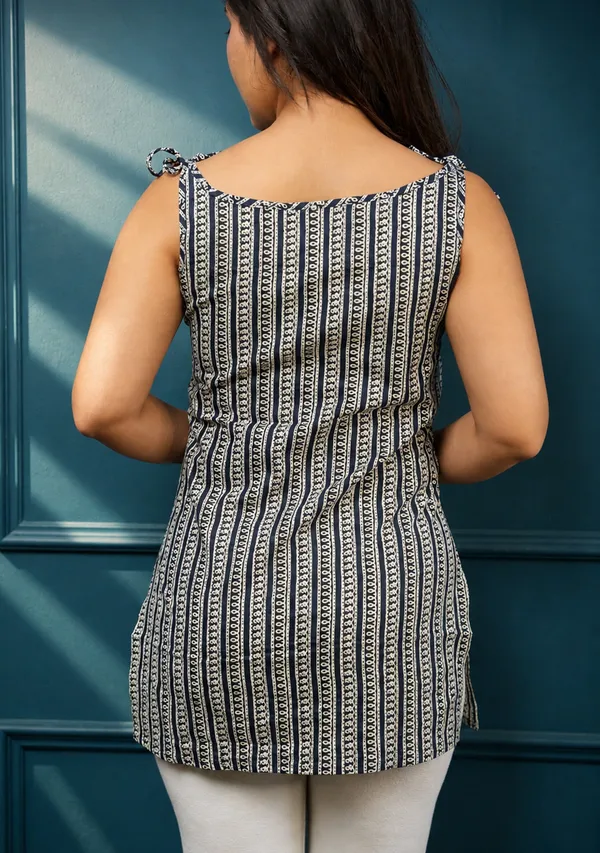 Mehira_Indigo_Printed_Tie_Shoulder_Short_Kurti_Deep_Indigo_Navy_Blue_Cotton